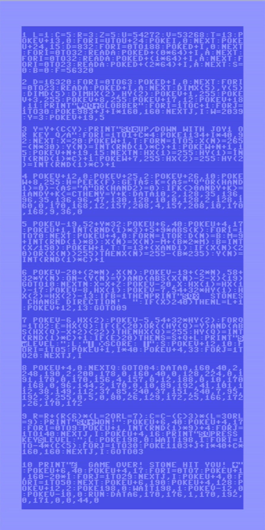 GLOBBER Code on C64
